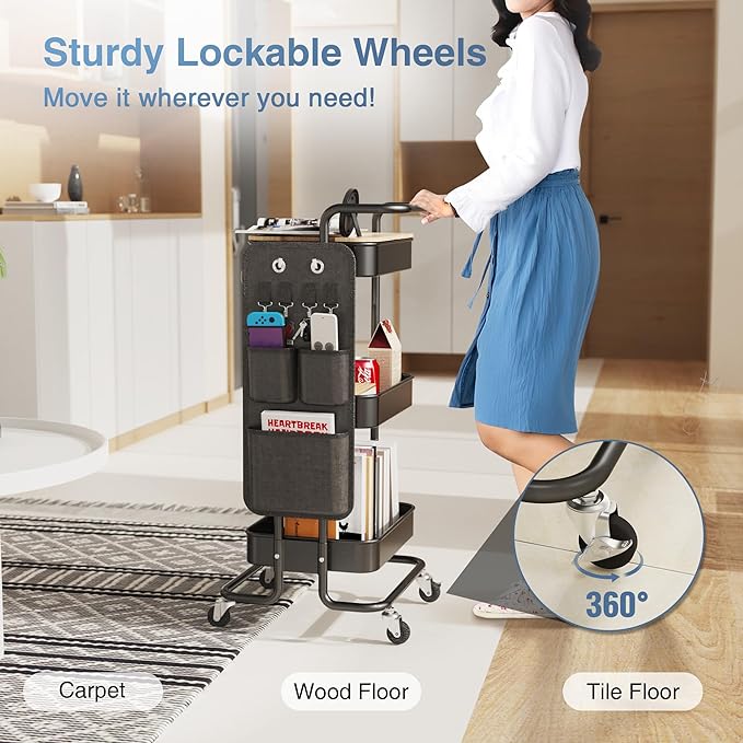 DTK 3 Tier Metal Utility Rolling Cart - Image 4