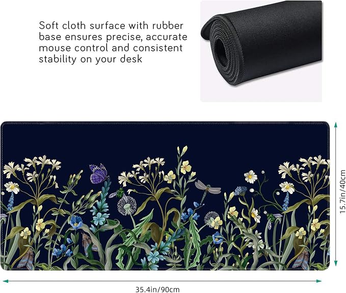 Weeds Flowers Large Mouse Pad, Gaming Keyboard Desk Pad, Extended Mouse Mat - Image 3