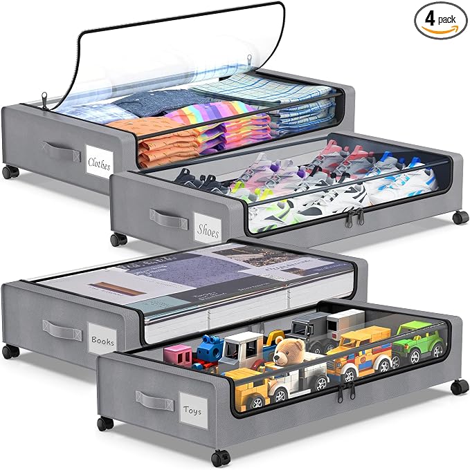 Under Bed Storage with Wheels, Under Bed Shoe Storage Organizer, Rolling Under by Molutsody