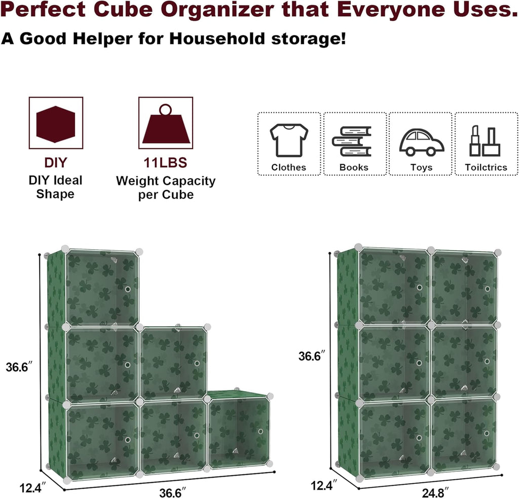 C&AHOME Clover Embossed Storage Organizer with Doors 6-Cube Shelf