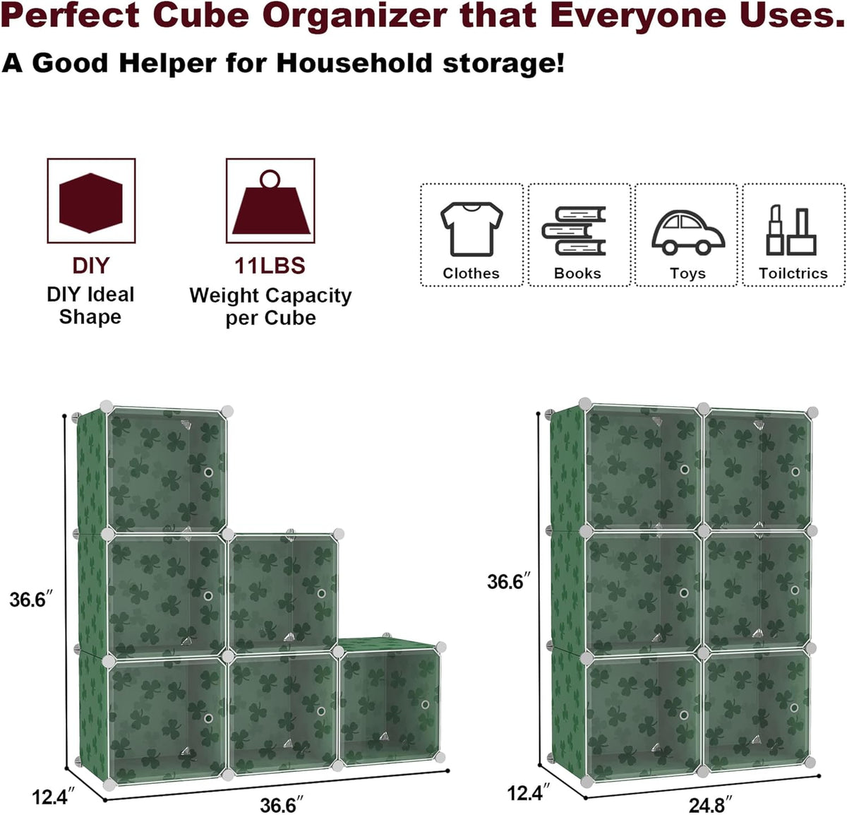 C&AHOME Clover Embossed Storage Organizer with Doors 6-Cube Shelf