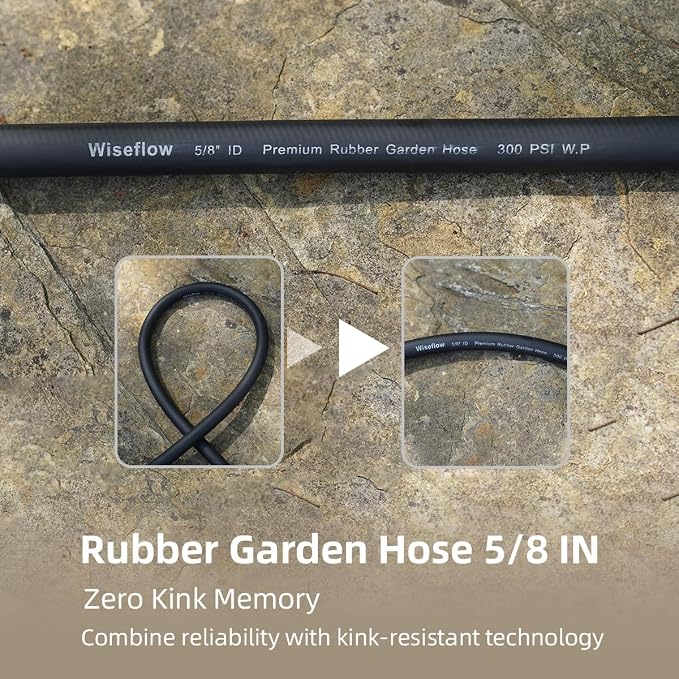 WiseFlow Garden Hose 150FT x 5/8", Heavy Duty Rubber Hose, Water Hose - Image 5
