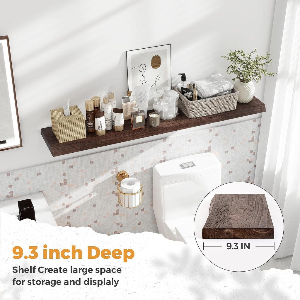 RICHFOCUS Live Edge Elm Floating Shelves - 48" W x 9.3" D Rustic Solid