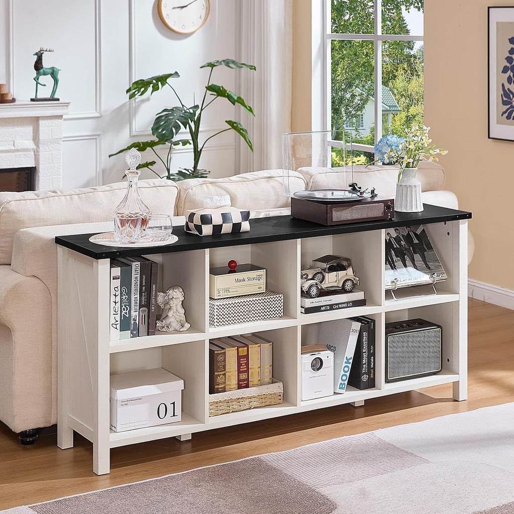 Joaxswe 8 Cube Book Shelf, Farmhouse Wood Long Storage Organizer