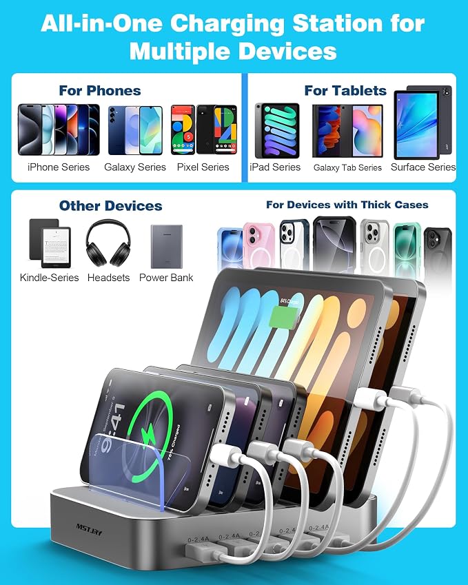 MSTJRY Charging Station for Multiple Devices : 5 Port Multi USB-A Charger - Image 5