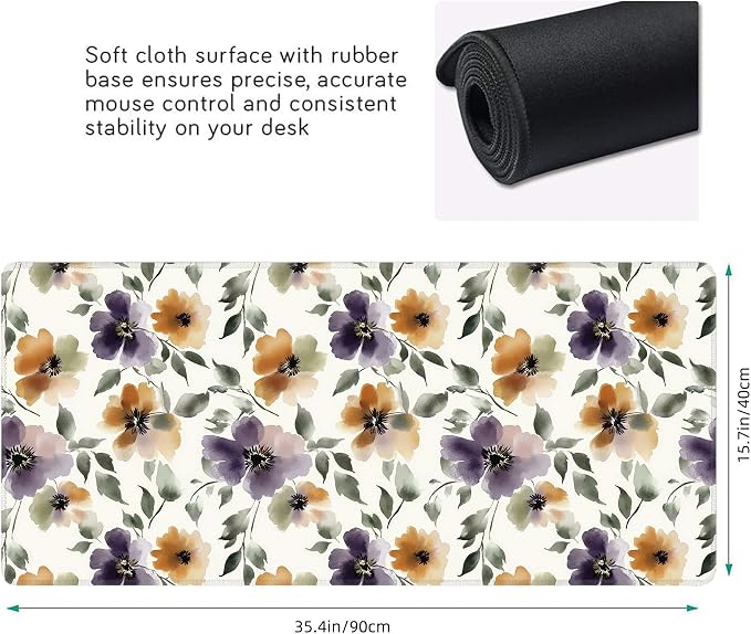 Watercolor Floral Large Mouse Pad, Gaming Keyboard Desk Pad, Extended Mouse Mat - Image 3