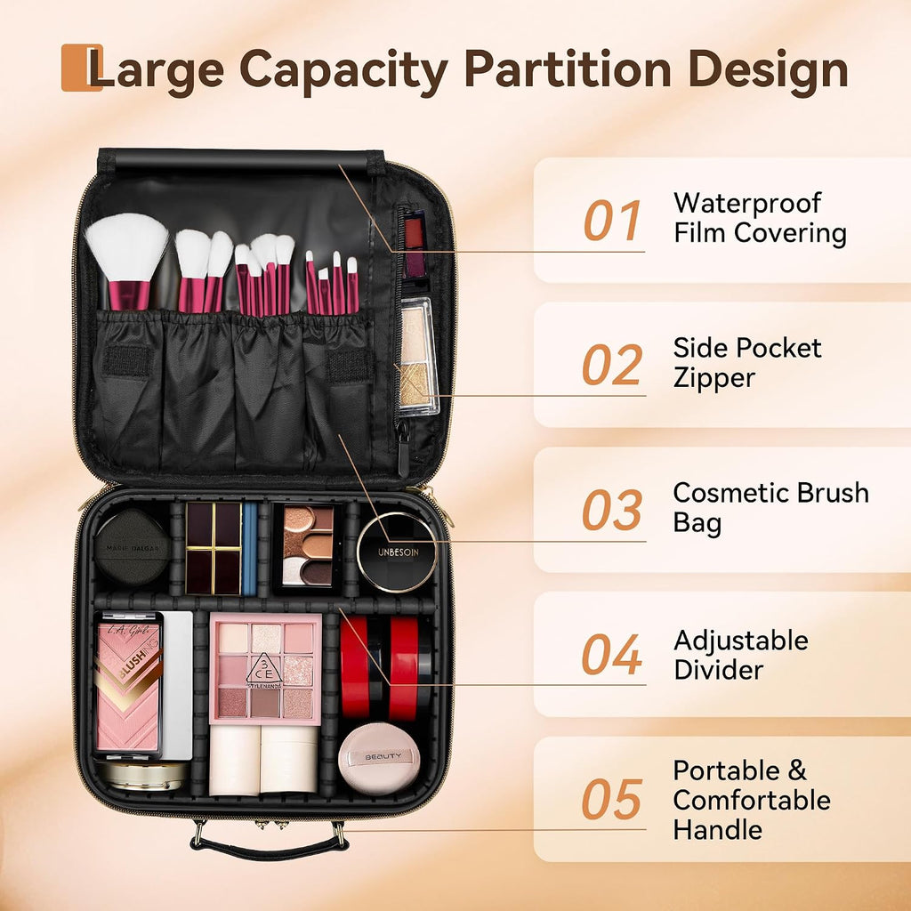 JUSRON Portable Makeup Artist Organizer Bag with Adjustable Dividers