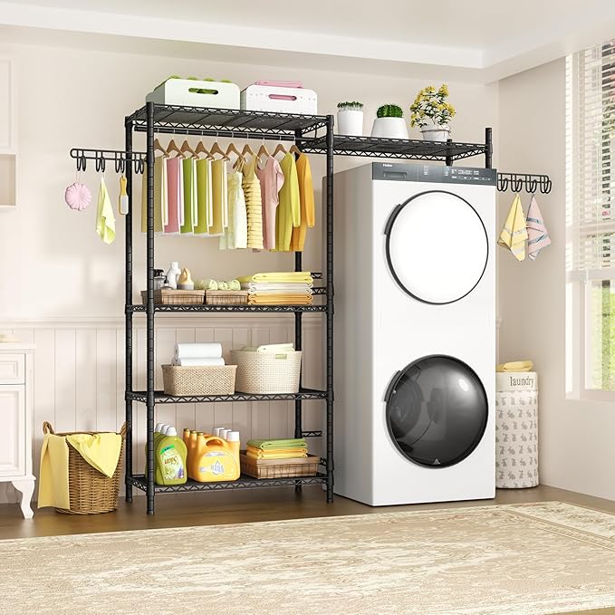 Ulif 65.3" W x 13.4" D x 77.5" H Clothes Drying Rack, 5 Tiers Over Washer and - Image 6
