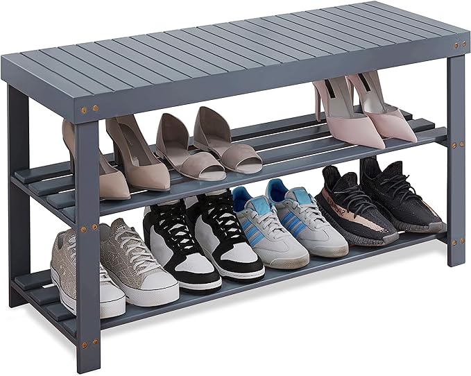 SMIBUY Bamboo Shoe Rack Bench, 3-Tier Shoe Organizer Storage Shelf by SMIBUY