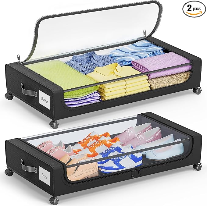 Camkey® Under Bed Storage with 360° Wheels, 60L Low-Profile Rolling Underbed by Camkey