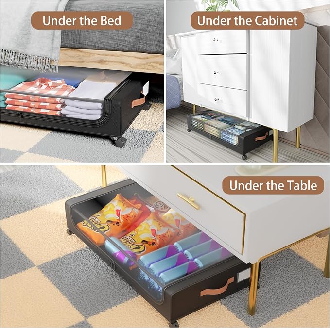 Under Bed Storage with Wheels, UnderBed Storage Containers with Clear Lid and - Image 6