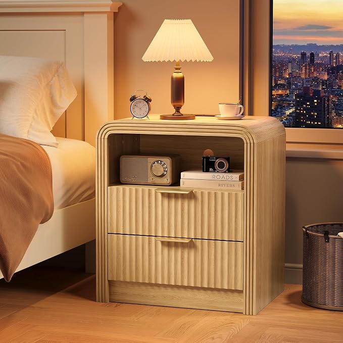 Fluted Nightstand with Charging Station, 19.7'' Wide Morden End Table with - Image 7