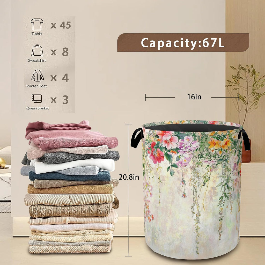 Abstract Colorful Flowers Laundry Basket,Watercolor Painting