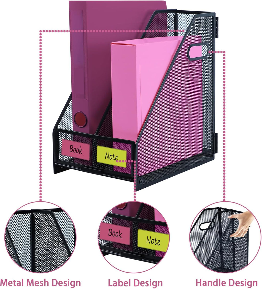 Desk Organizers, Metal Magazine File Holder with 2 Vertical
