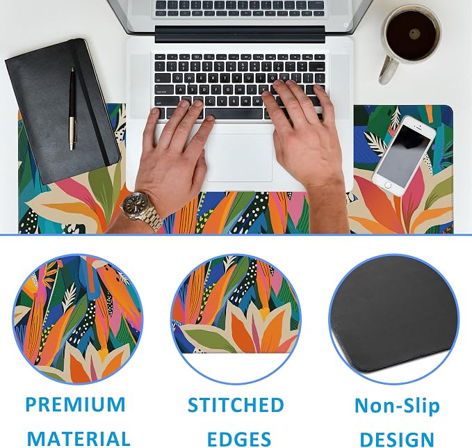 Colorful Tropical Floral Large Gaming Mouse Pad, Waterproof Desk Mat - Image 3