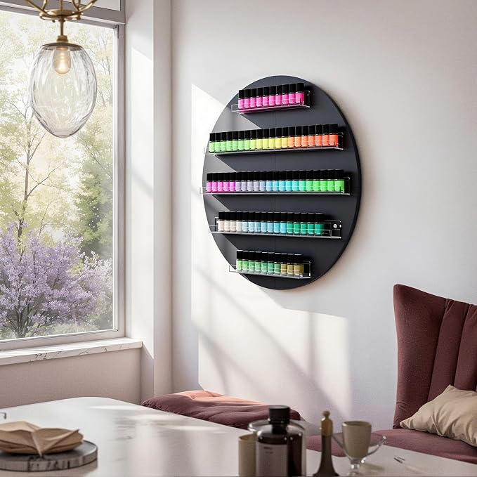 Wall Mount Nail Polish Organizer, 2 Packs Wood Nail Polish Rack w/Acrylic - Image 6