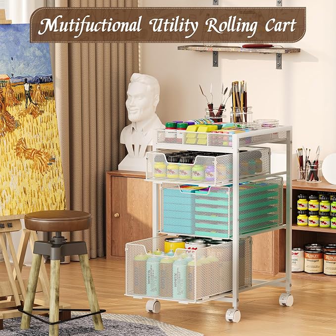 Rolling Utility Cart with 3 Drawers, Craft Organizer and Storage with DIY - Image 2