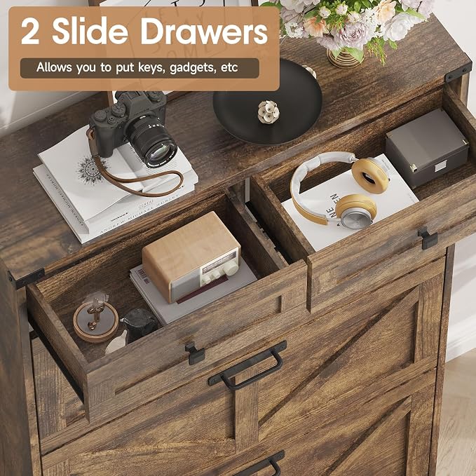 Shoe Cabinet with 3 Flip Drawers & 2 Drawers, Freestanding Shoe Storage Cabinet - Image 3