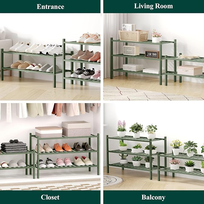Smiry Bamboo Shoe Rack for Closet, 4 Tier Wooden Stackable Shoe Organizer - Image 5