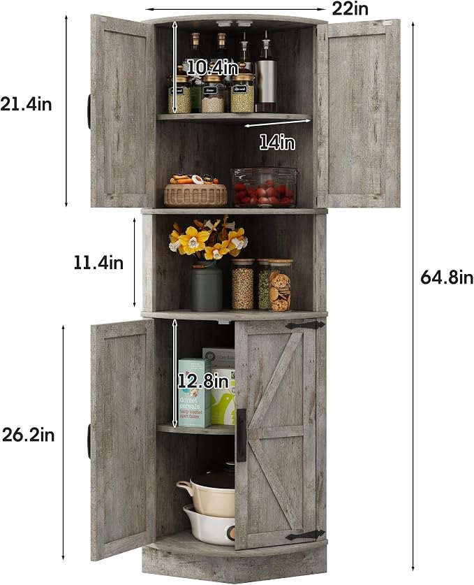 Vabches 64.8" Tall Farmhouse Corner Cabinet - Image 2