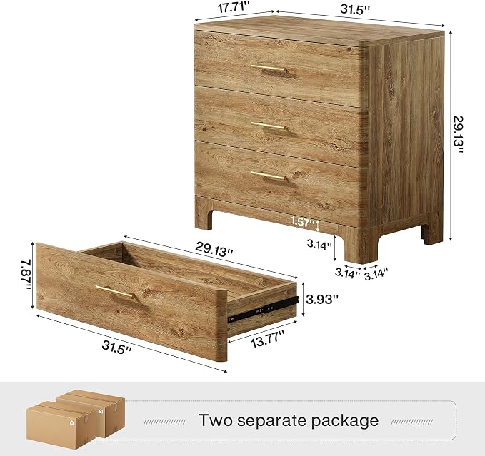 Tribesigns Extra Large Three Drawers Nightstands Set of 2, 31.5" Wooden Rustic - Image 2