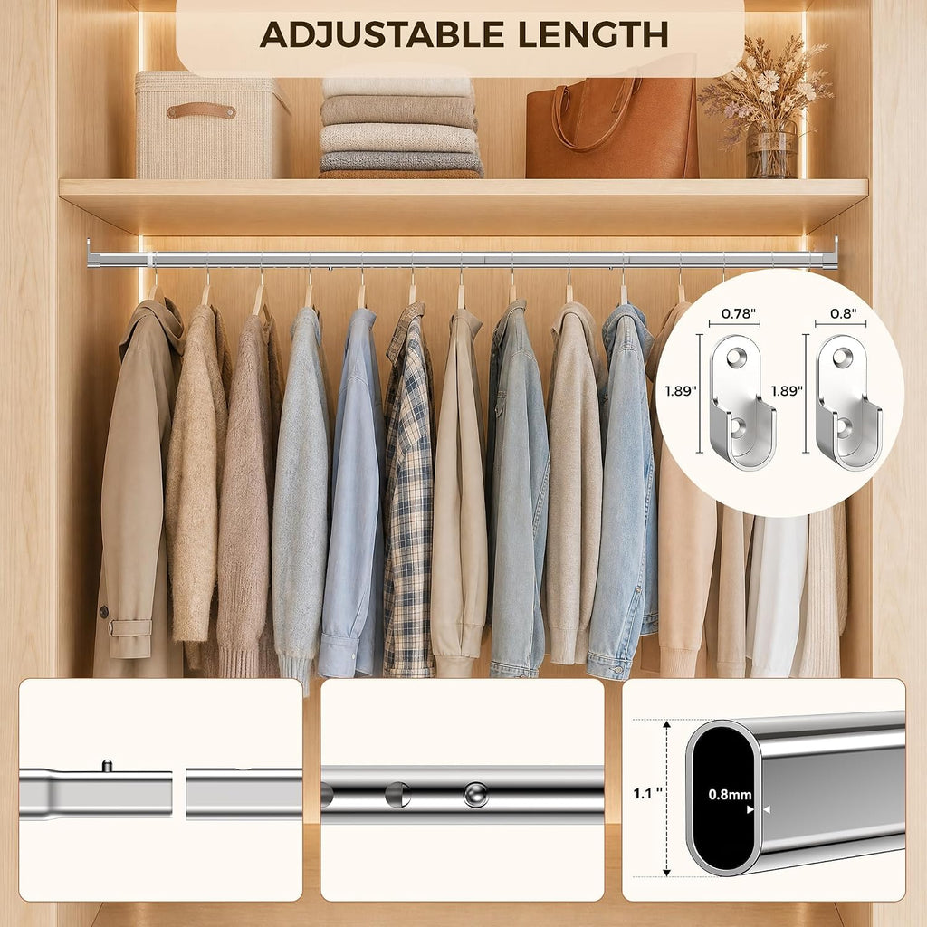 Oval Closet Rod 18-52 Inch Adjustable Closet Rods for Hanging Clothes