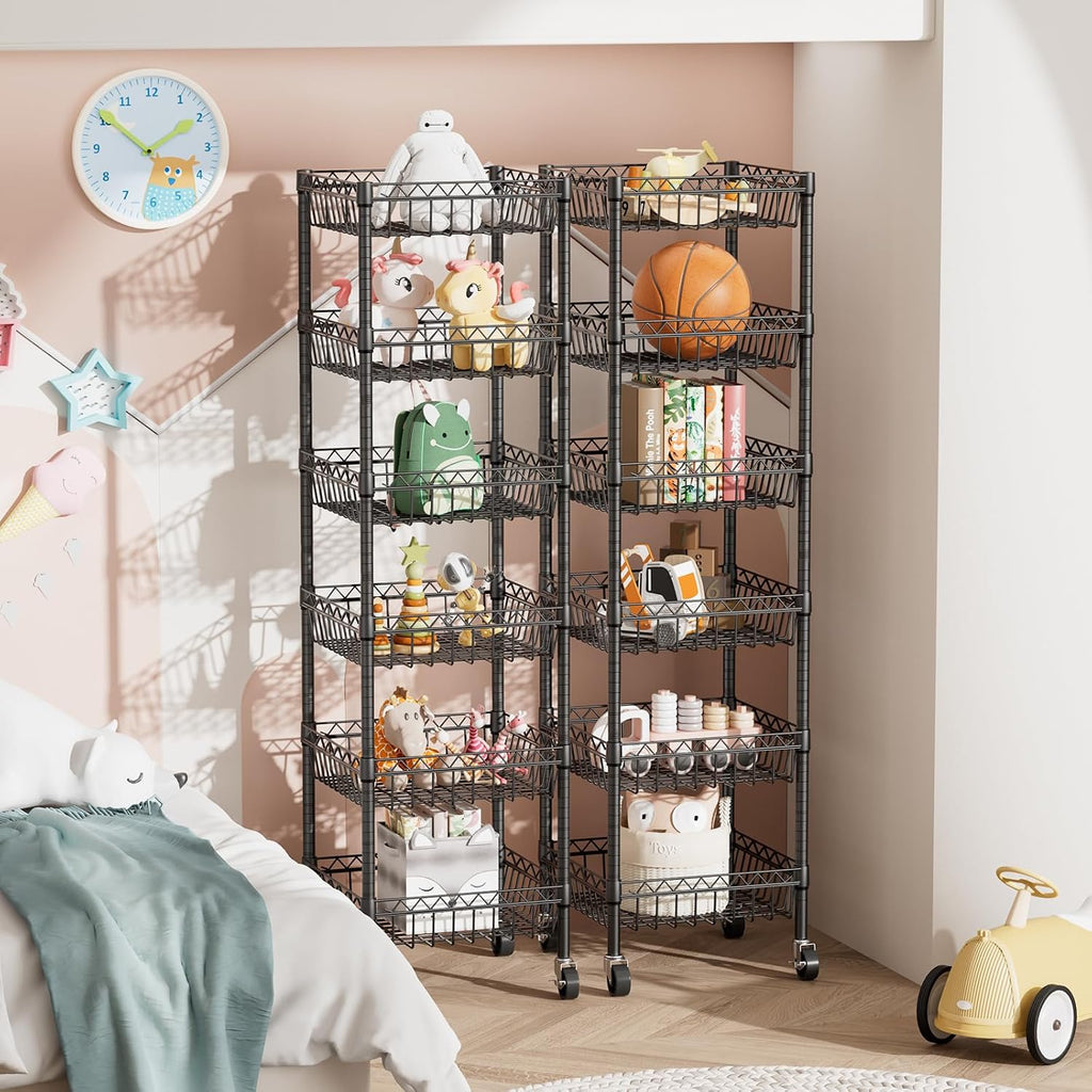 Basket Shelves Closet Rack with Wheels Metal Pantry Wire Shelf Unit