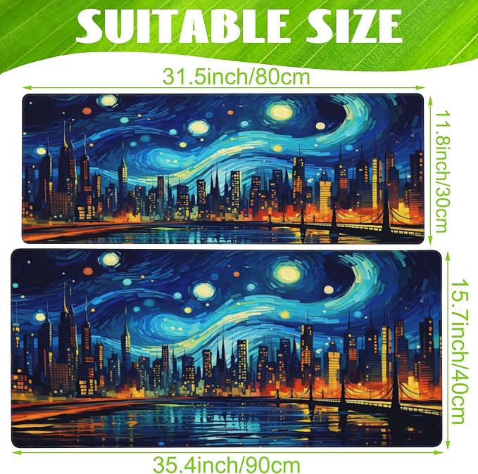 Desk Pad, City Starry Night Desk Mat, Abstract Oil Painting Large Gaming Mouse - Image 2