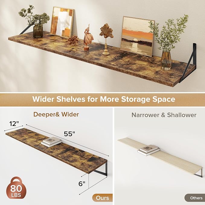 Deep Floating Shelves Wall Mounted, Living Room, Office - Image 3