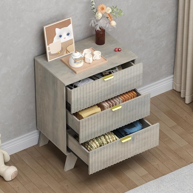 Fluted 3 Drawer Dresser, 30.3" Tall Compact Modern Boho Chest of Drawers - Image 4