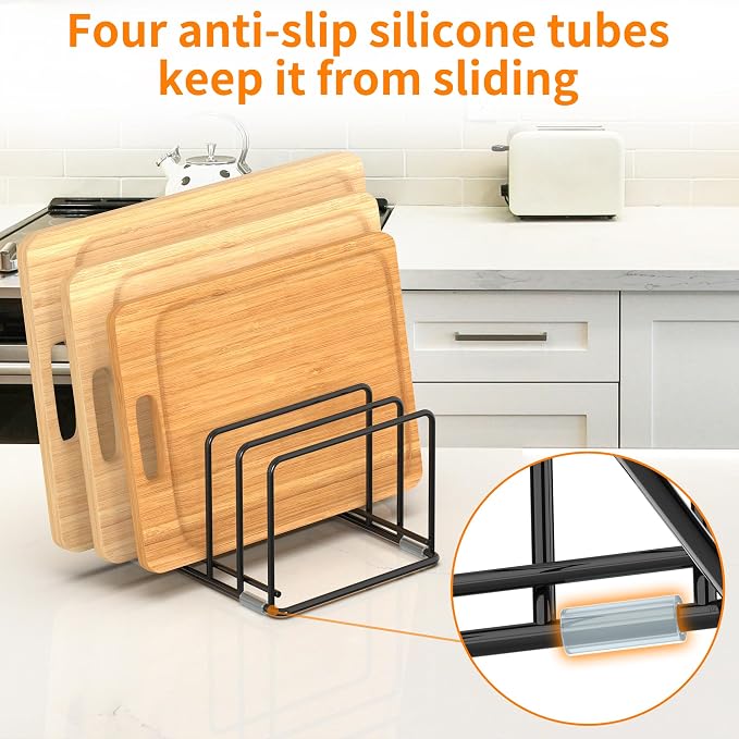 2-Pack Medium Black Cutting Board Racks, Kitchen Cabinet Organizer, 5 Tiered - Image 4