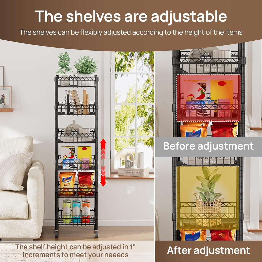 Basket Shelves Closet Rack with Wheels Metal Pantry Wire Shelf Unit