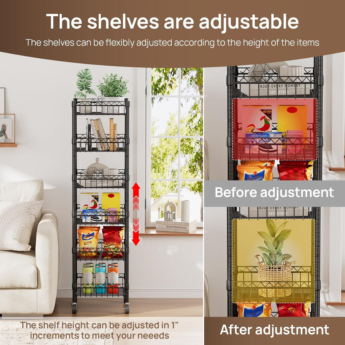 Basket Shelves Closet Rack with Wheels Metal Pantry Wire Shelf Unit