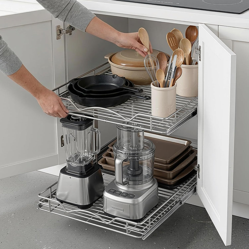 HOLDN’ STORAGE 2-Tier Pull Out Cabinet Organizer, 15" W x 21”D x 16.5"