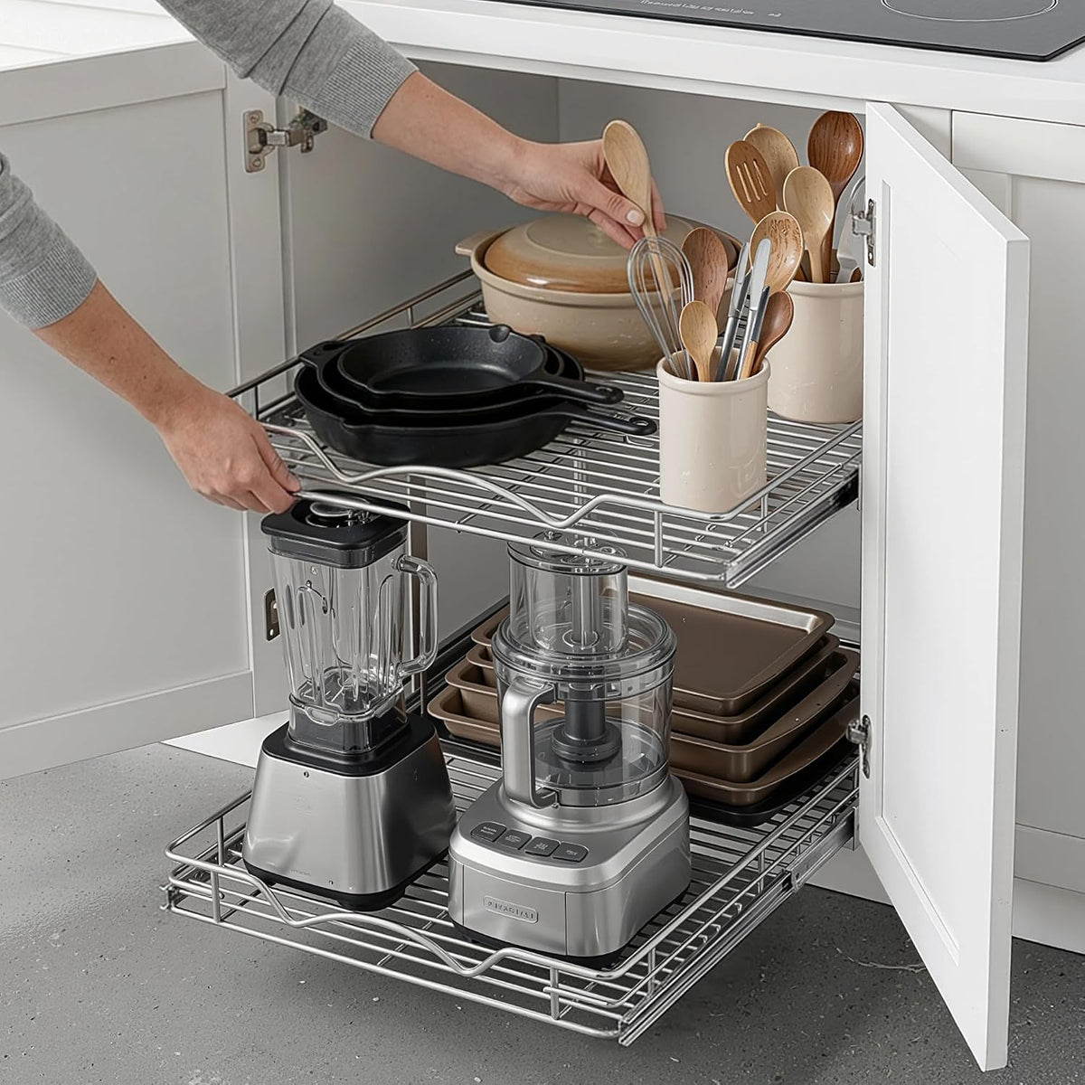 HOLDN’ STORAGE 2-Tier Pull Out Cabinet Organizer, 15" W x 21”D x 16.5"