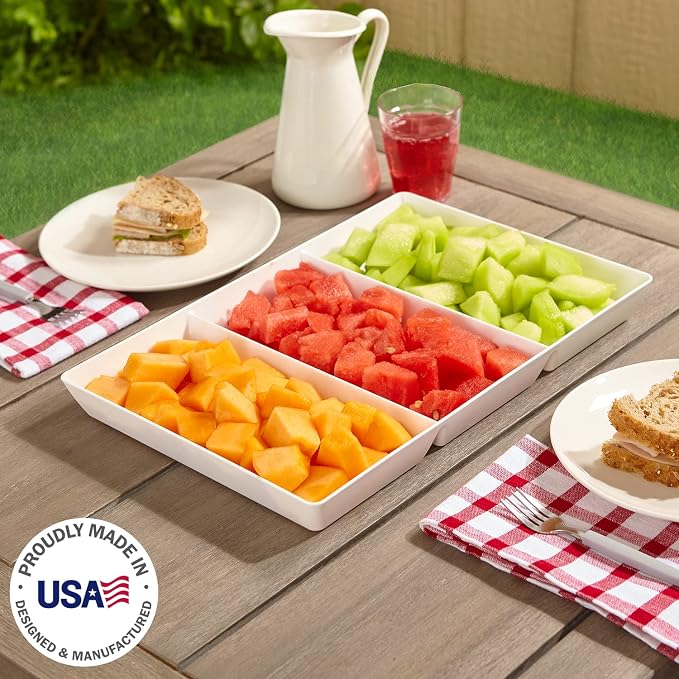 US Acrylic Avant White Plastic Divided Serving Trays 15” x 10” | Large Reusable - Image 2
