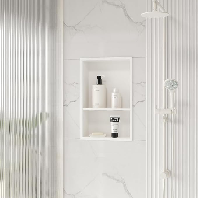 Stainless Steel Shower Niche 18" X 12", No Tile Needed Wall Niche Double Shelves - Image 2