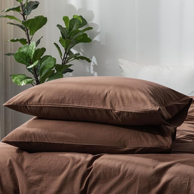 MooMee Bedding Pillowcases Pack of 2 100% Washed Cotton Linen Like Textured by MOOMEE