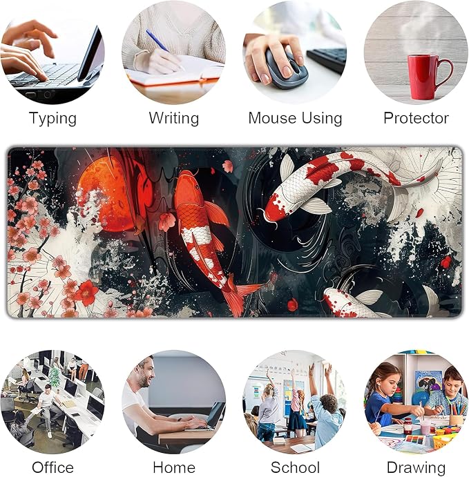 Koi Fish Large Mouse Pad, Gaming Keyboard Desk Pad, Extended Mouse Mat Non-Slip - Image 7