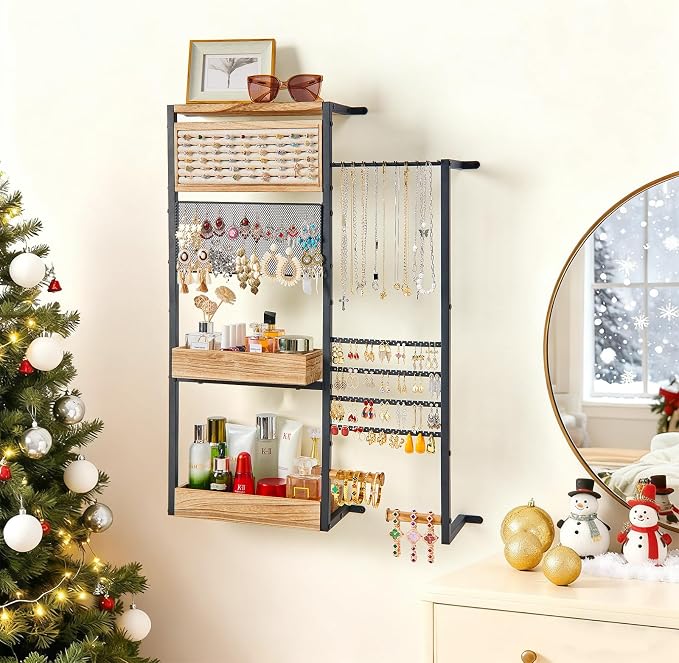 Pinzoveco Hanging Jewelry Organizer Wall Mounted, Large Hanging Jewelry by Pinzoveco