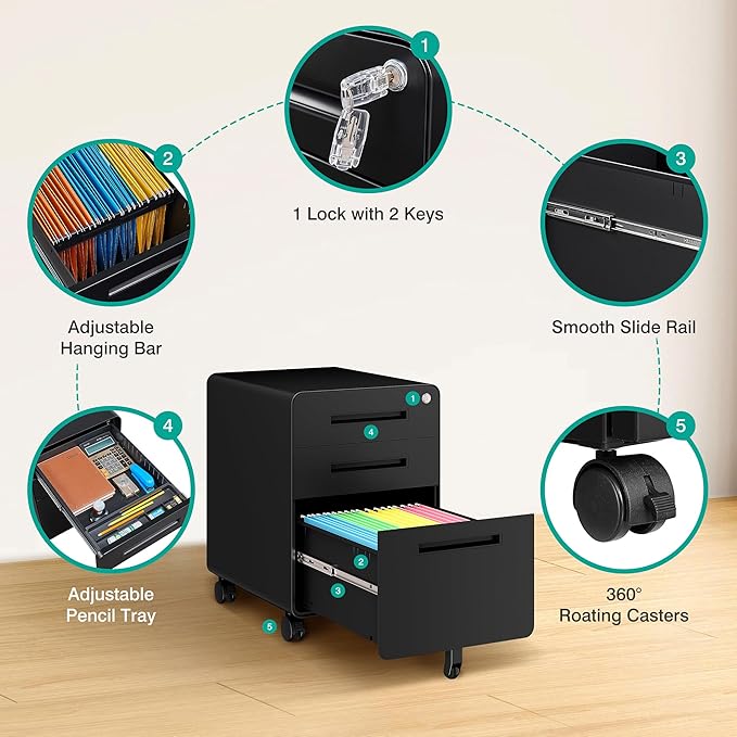 SISESOL 3 Drawer File Cabinet - Image 6