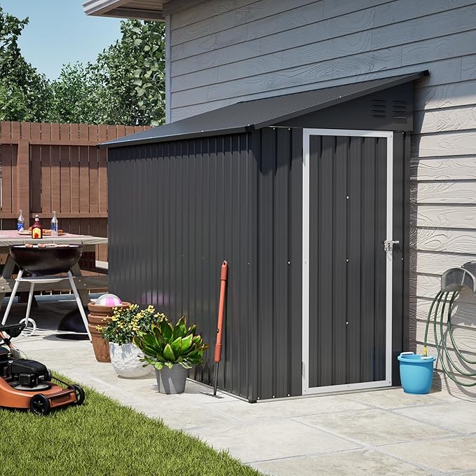 Outdoor Metal Storage Shed 4 x 8 ft, Garden Shed Lean to shed by LZBEITEM