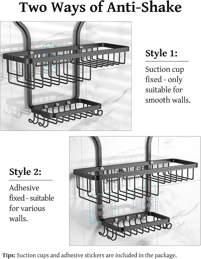 YASONIC Shower Caddy Over Shower Head Never Rust Aluminum Large Hanging Shower - Image 6