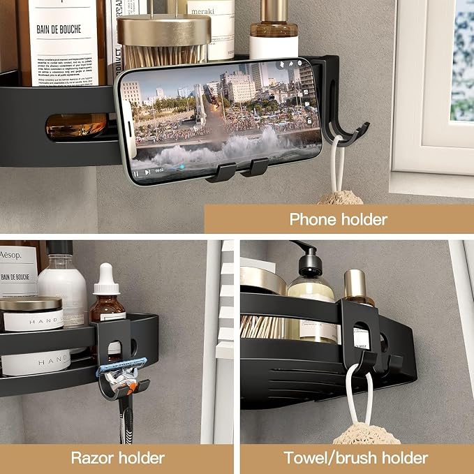 VOLPONE 3-Pack Black Triangle Shower Caddy, 3-Tier Corner Shelves, Rustproof - Image 3