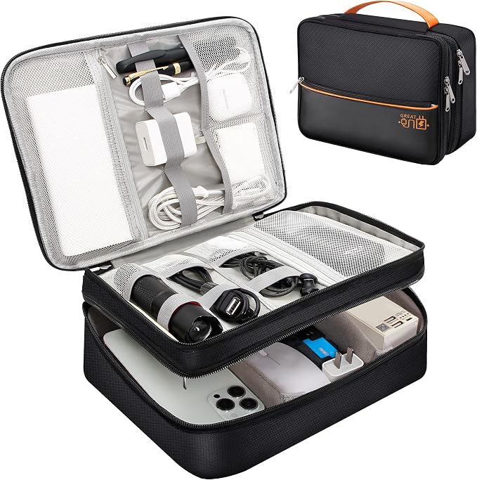 SELLYFELLY Electronics Travel Organizer, Double Layer Cable Organizer Bag by SELLYFELLY