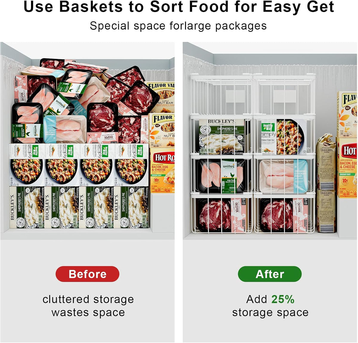 Chest Freezer Organizer Baskets With Tag, Stackable Freezer Organizer
