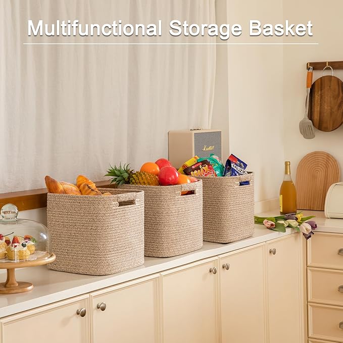 OIAHOMY Storage Cubes 11 Inch Storage Bins-3-Pack, Cotton Rope Woven Baskets - Image 6