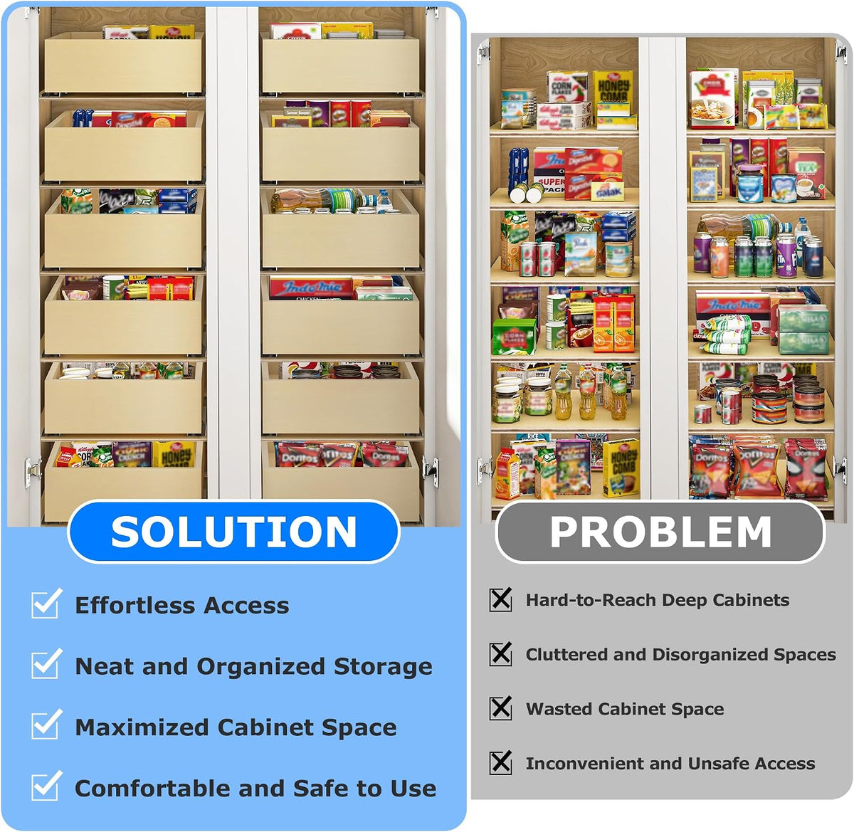 WelFurGeer Soft Close Pull Out Drawers for Cabinets, 20" W x 22" D