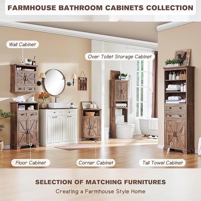 ACCOHOHO Over The Toilet Storage Cabinet, Farmhouse Bathroom Cabinet - Image 7