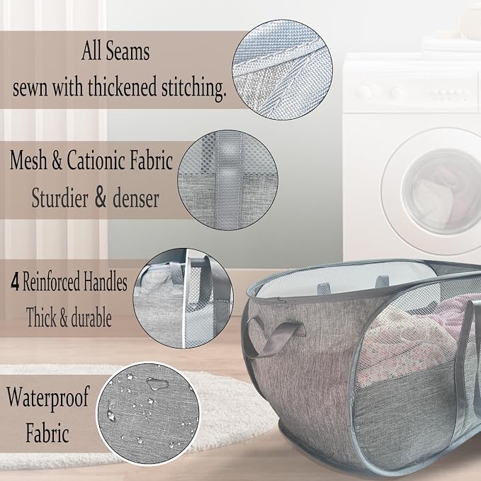 Upgraded 100L Extra Large Mesh Pop Up Laundry Hamper, Dirty Clothes Hamper - Image 3